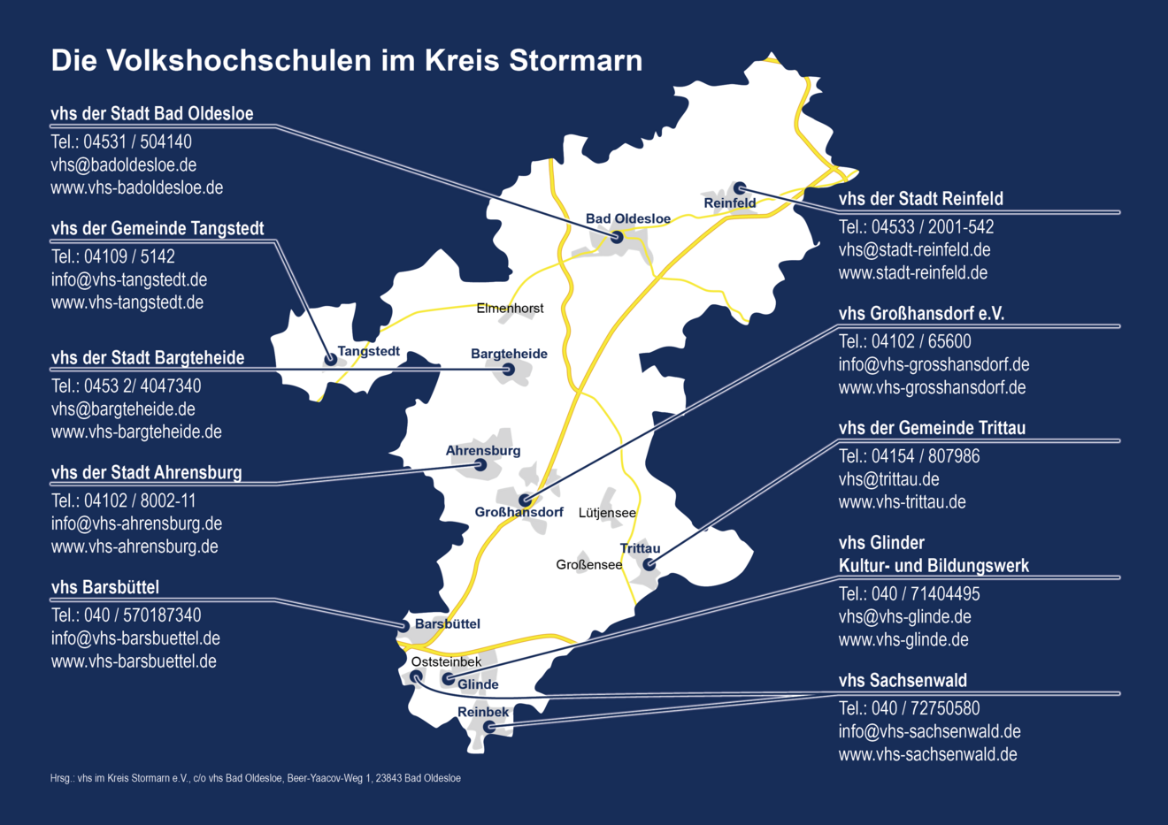 Karte der Volkshochschulen im Kreis Stormarn