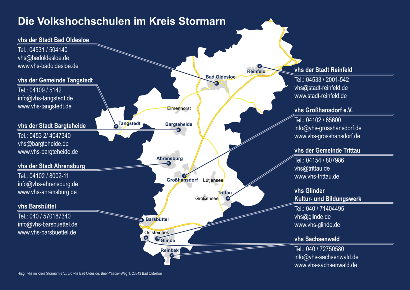 Karte der Volkshochschulen im Kreis Stormarn Karte der Volkshochschulen im Kreis Stormarn